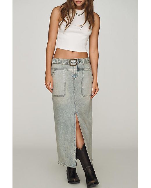 Pilcro Blue Slouchy Denim Column Skirt