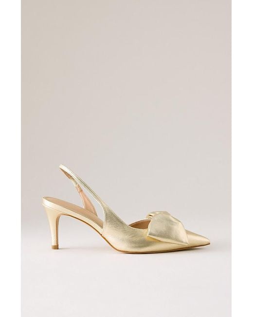 By Anthropologie Natural Satin Bow Slingback Heels