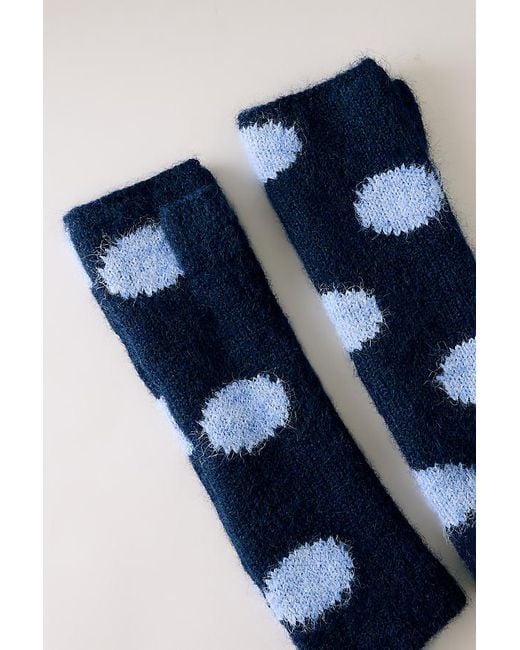 By Anthropologie Blue Long Polka Dot Fingerless Gloves