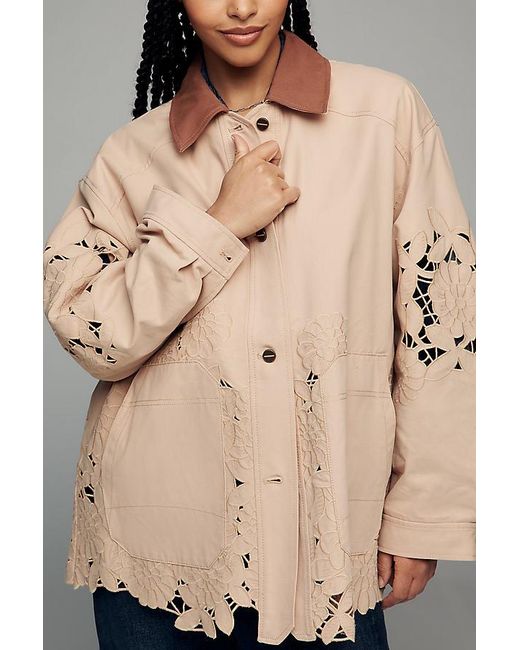 By Anthropologie Natural Floral Cutwork Barn Jacket