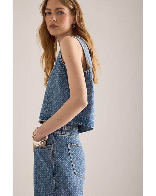 seventy + mochi Blue Kane Laser Button-Front Denim Vest