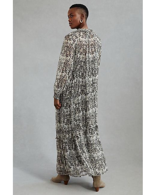 By Anthropologie Black The Marais Printed Chiffon Maxi Dress