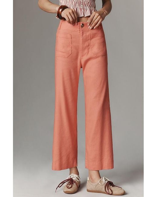 Maeve Orange The Colette Cropped Wide-Leg Trousers By Linen Edition