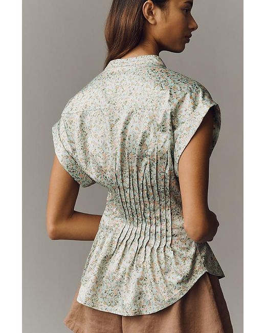 Pilcro Brown The Linden Silky Pleated Waisted Blouse By