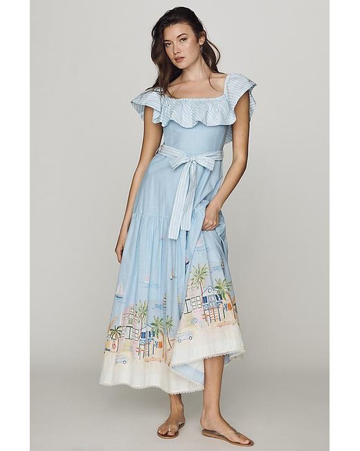 En Saison Blue Dawn Cotton Off-Shoulder Midi Dress