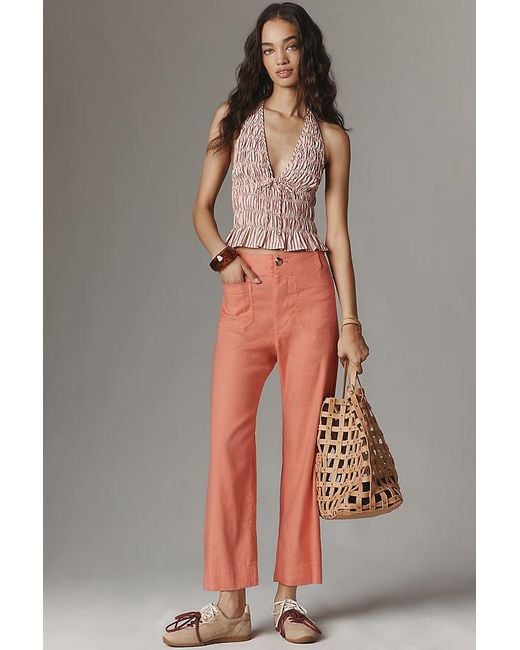 Maeve Orange The Colette Cropped Wide-Leg Trousers By Linen Edition