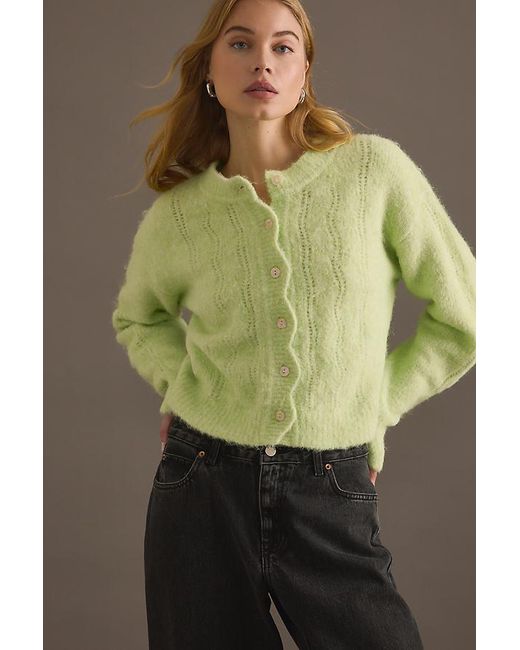 By Anthropologie Green Scallop Crew Cardigan