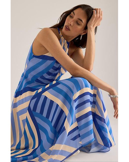 By Anthropologie Blue Marni Stripe Halter Maxi Dress
