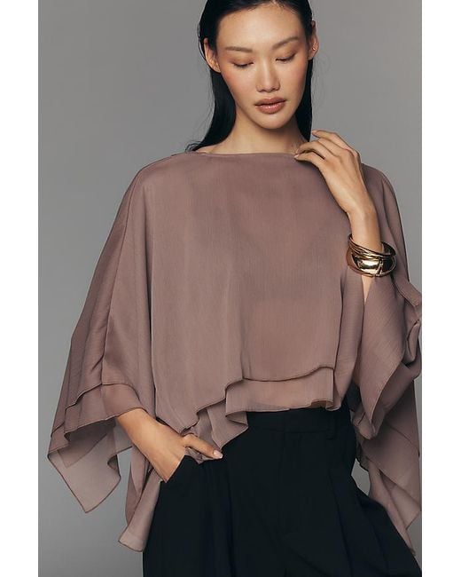 By Anthropologie Gray Sheer Layered Poncho