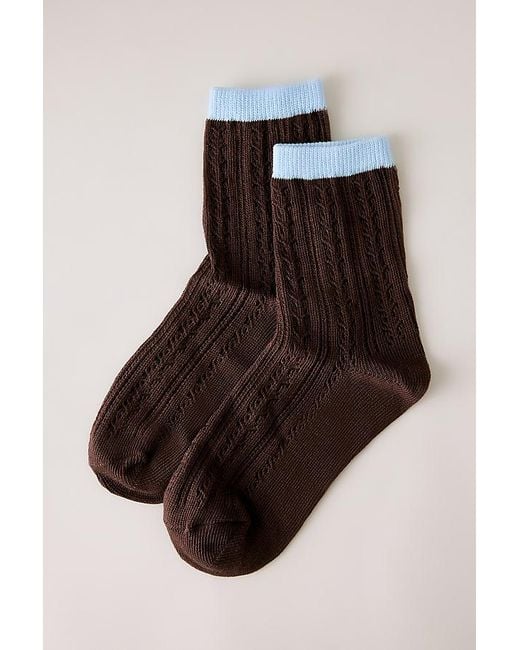 By Anthropologie Brown Pointelle Contrast Socks