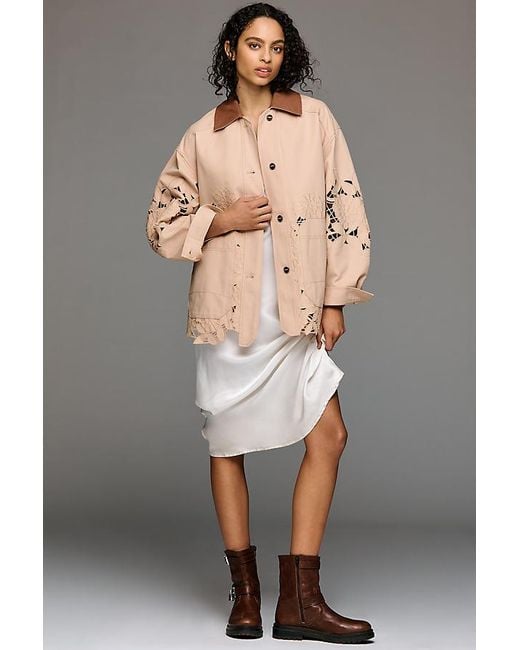 By Anthropologie Natural Floral Cutwork Barn Jacket
