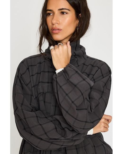 By Anthropologie Black Check Bomber Jacket