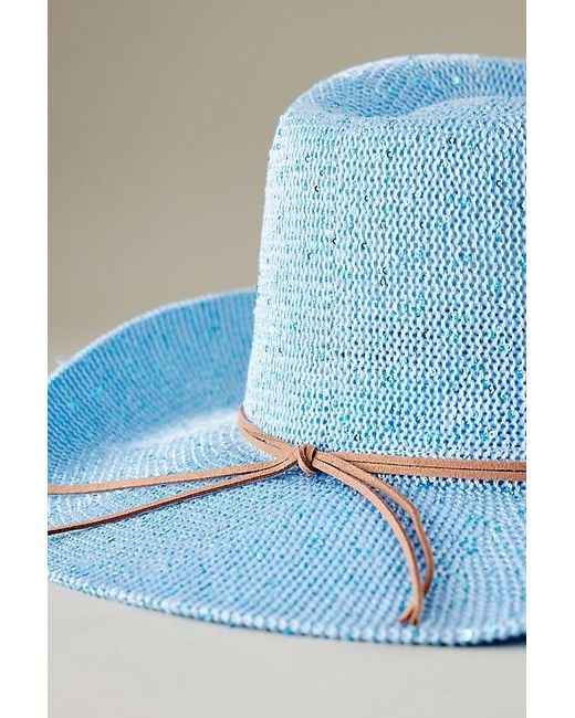 Anthropologie Blue Sparkle Straw Cowboy Hat