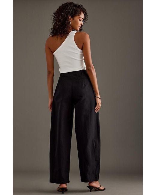 Anthropologie Black Linen-blend Barrel Trousers
