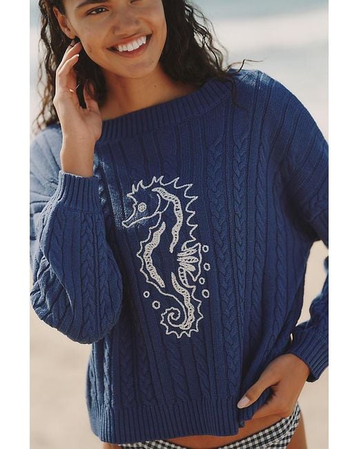 Celandine Blue Boatneck Heritage Jumper