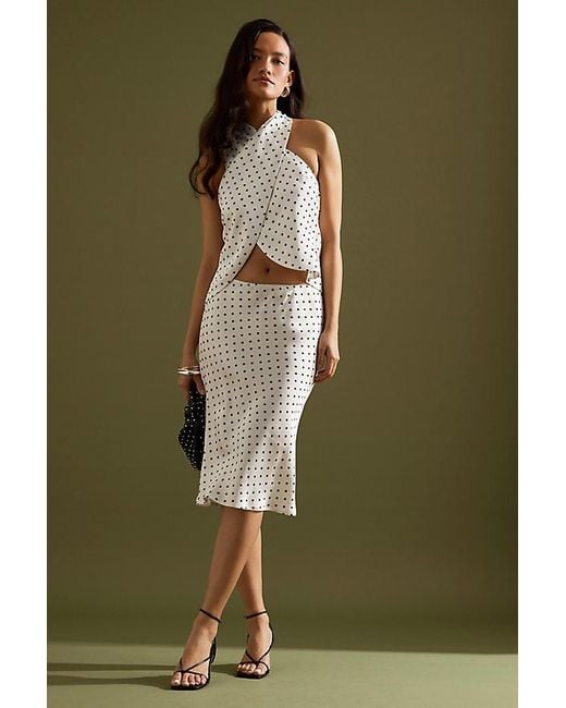 Maeve Green Wrap Satin Halter Neck Top