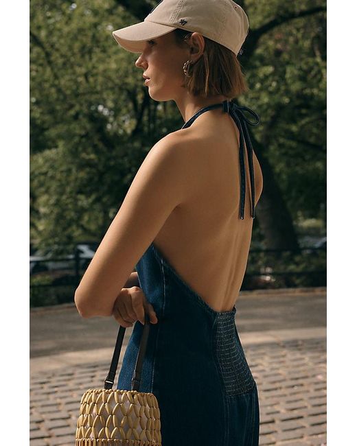 Pilcro Blue Denim Halter Hanky Hem Midi Dress