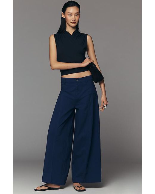 Maeve Blue Wide-Leg Pleated Trousers