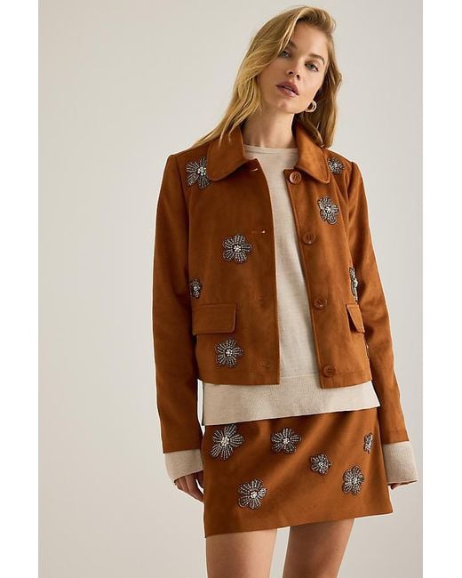 Maeve Brown Embellished Faux-Suede Jacket