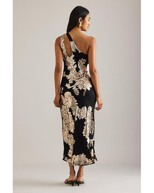 By Anthropologie The Lily One-Shoulder Jacquard Midi Slip Dress in Black |  Lyst UK