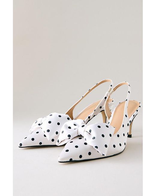 By Anthropologie White Polka Dot Satin Bow Slingback Heels