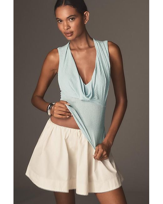 By Anthropologie Blue Cropped Cowl-Neck Top