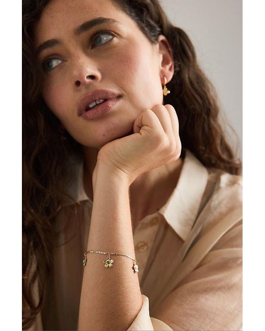 By Anthropologie Brown Plated Floral Daisy Charm Bracelet