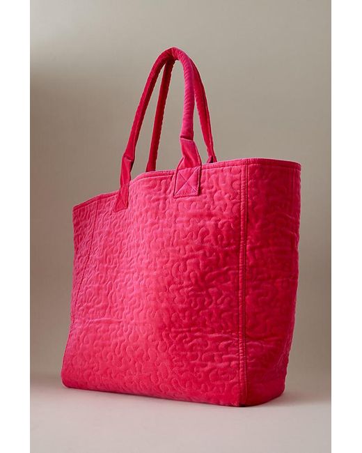 Elizabeth Scarlett Pink Pineapple Embroidered Quilted Tote Bag