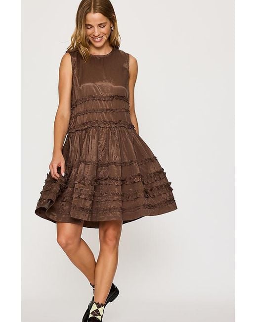 Damson Madder Brown Reed Ruffle Sheer Midi Dress