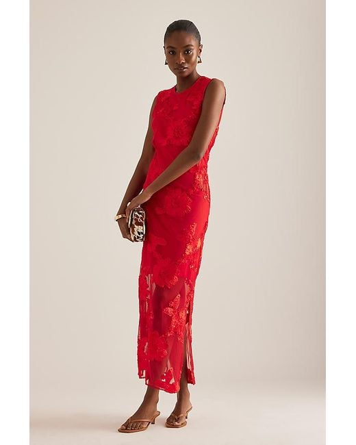 Y.A.S Red Y. A.S Floree Sleeveless Floral Mesh Maxi Dress