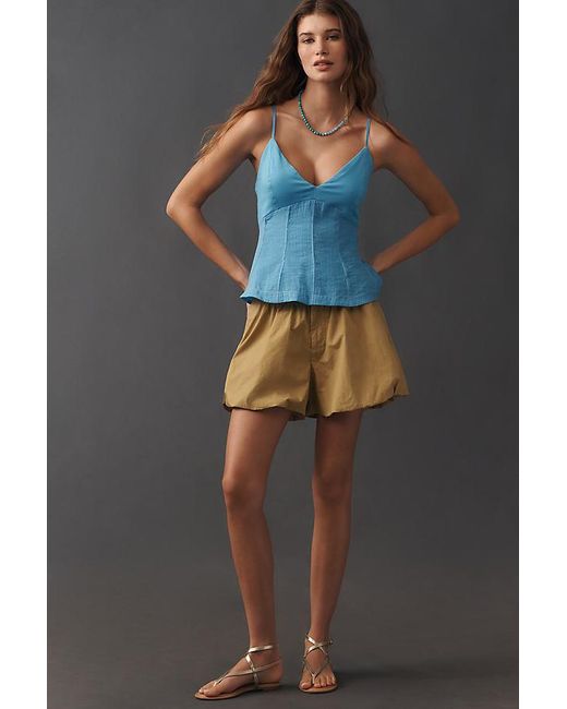 By Anthropologie Blue V-Neck Waisted Peplum Tank