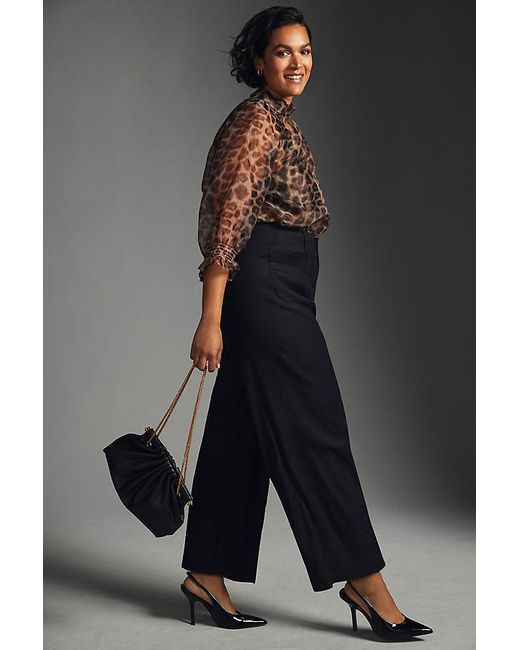 Maeve Blue The Colette Cropped Wide-Leg Trousers By Linen Edition