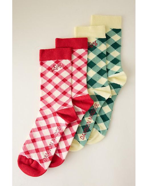 Damson Madder Red Gingham Calf Socks, 2 Pack