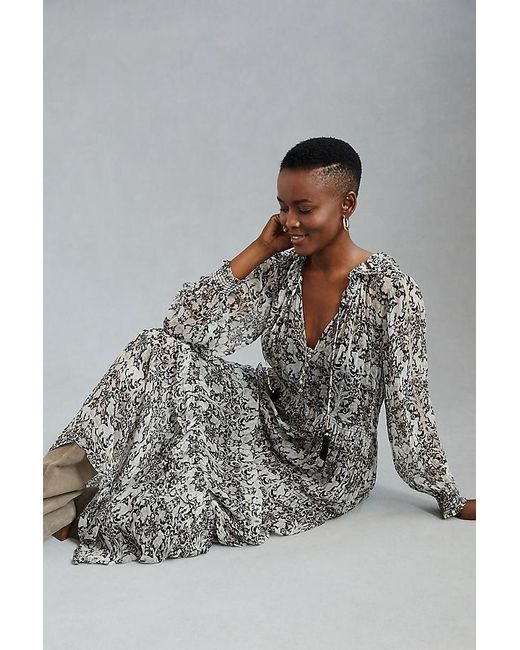 By Anthropologie Black The Marais Printed Chiffon Maxi Dress