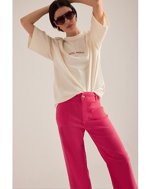 Maeve Pink The Colette Full-Length Wide-Leg Trousers By