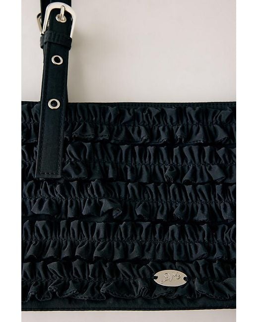 Damson Madder Black Sophia Ruffle Baguette Bag