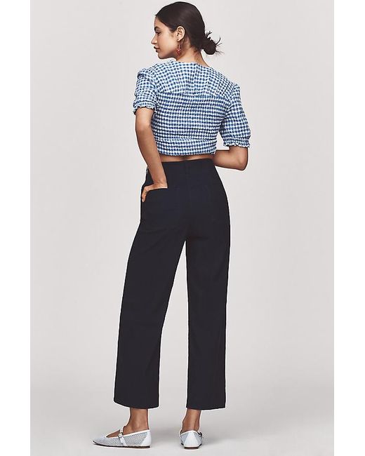 Maeve Blue The Colette Scallop-Pocket Crop Wide-Leg Trousers By