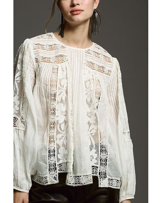 Forever That Girl Gray Long-sleeve Lace Peasant Blouse