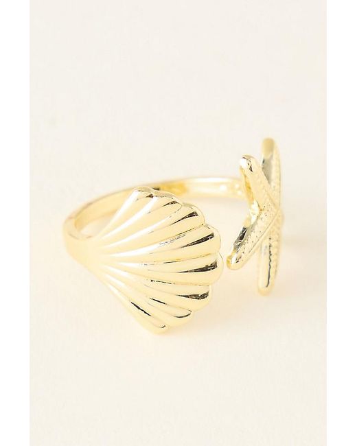 By Anthropologie Natural Shell & Starfish Ring
