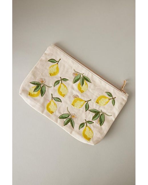 Elizabeth Scarlett Metallic Lemon Embroidered Makeup Bag