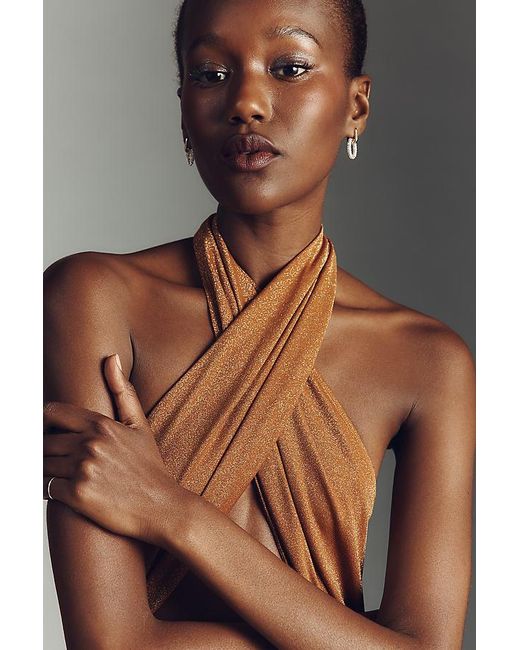 AFRM Brown Kendrick Sparkle Cross-Front Halter Maxi Dress