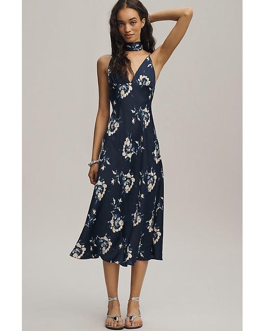 Maeve Gray Printed V-Neck A-Line Midi Dress