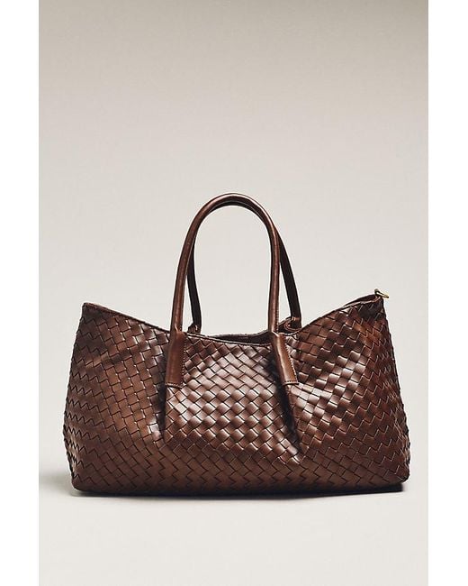 By Anthropologie Brown Woven Faux-Leather Tote Bag