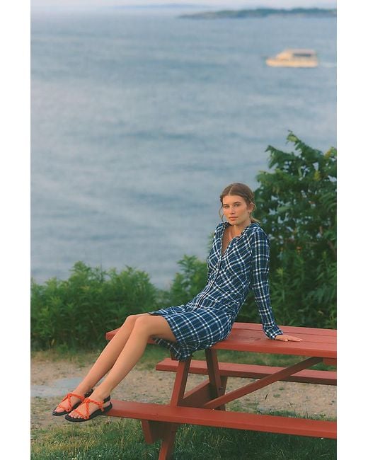 Pilcro Blue Ruched Mini Shirt Dress