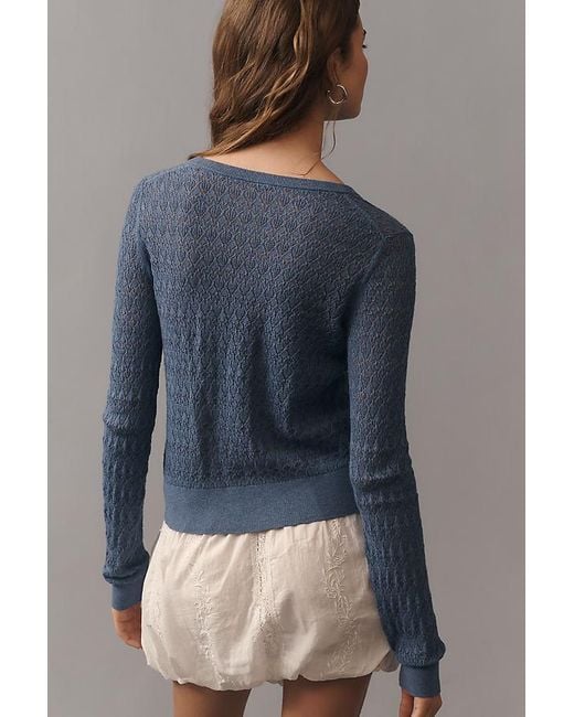 By Anthropologie Blue Juliet Pointelle Long-Sleeve Cotton-Blend Cardigan