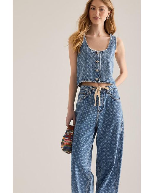 seventy + mochi Blue Kane Laser Button-Front Denim Vest
