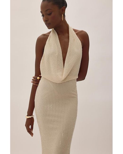 Bardot Natural Nola Sequin Cowl-Neck Maxi Dress