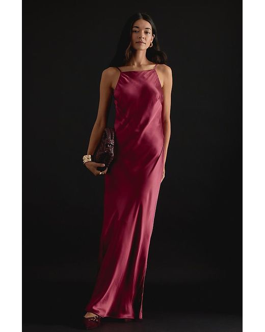 Anthropologie Red Halter Satin Maxi Slip Dress