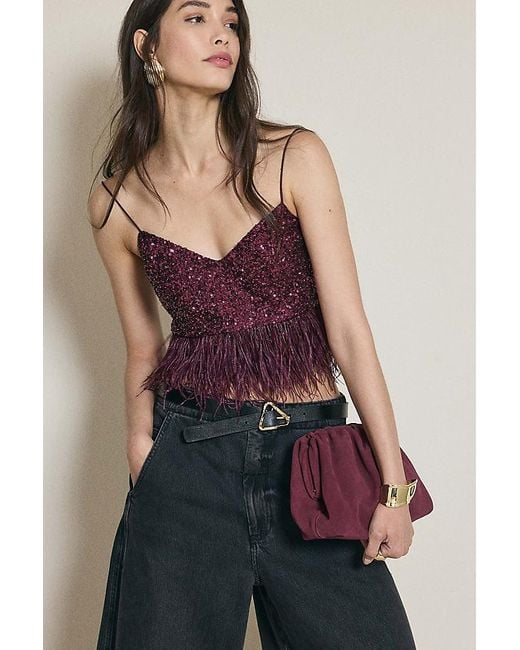 By Anthropologie Red Sequin Feather Tank Top