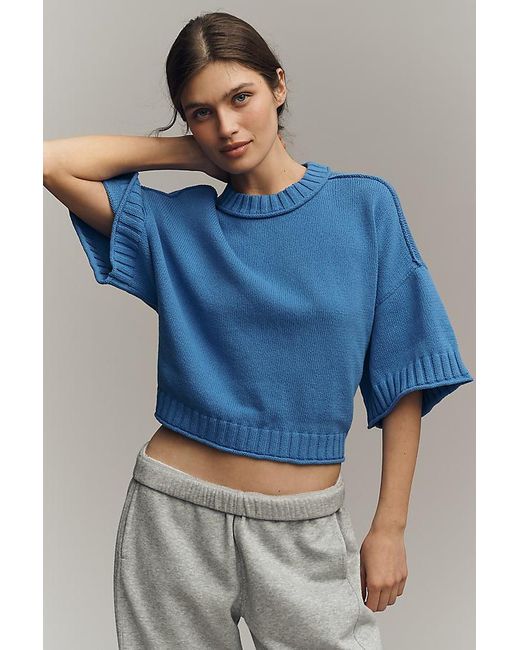 By Anthropologie Blue The Goldie Cotton Crew Neck Jumper